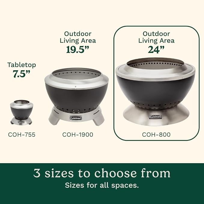Cuisinart 24” Cleanburn Smokeless Fire Pit with Removable Base for Ash, Portable Wood Burning Outdoor Fireplace, Stainless Steel Smoke Free Outdoor Heater, Enhanced Airflow and Easy Cleanup