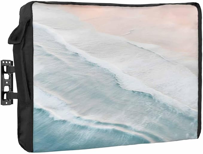 DecorLovee Summer Beach Outdoor TV Cover 70-75 Inch, Weatherproof & Waterproof, Oxford Cloth, Aqua Beige, Remote Control Pocket, 3 Pockets Design, Easy to Install