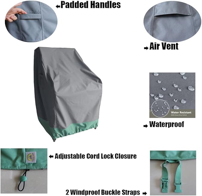 Patio Chair Covers-Durable and Waterproof Outdoor Chairs Cover, Outdoor Rocking Chair Cover 2 Pack - 26W x 28D x 37.5H inch Grey & Light Green