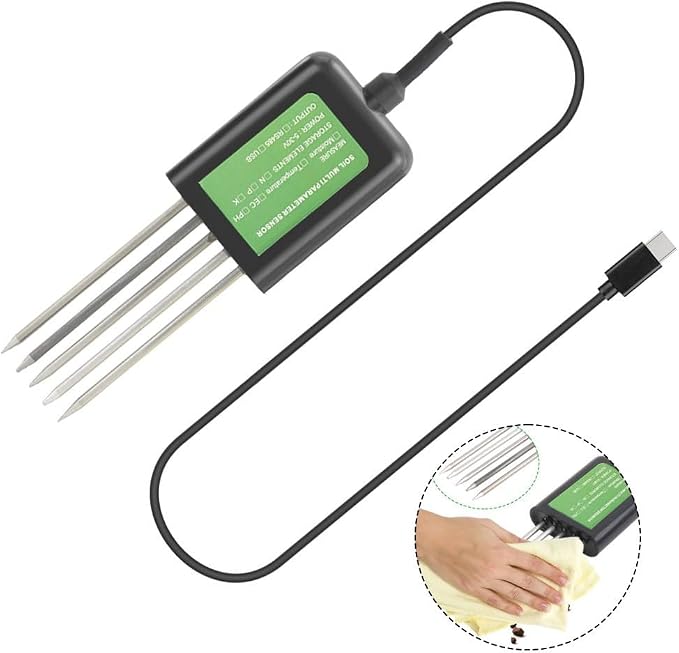 USB Soil Sensor 7-in-1 Tester For Moisture, Soil Analysis Tool, Temperature, PH & NPK Nutrients - IP68 Digital Meter For Agriculture, Gardening & Research Farming, Floriculture