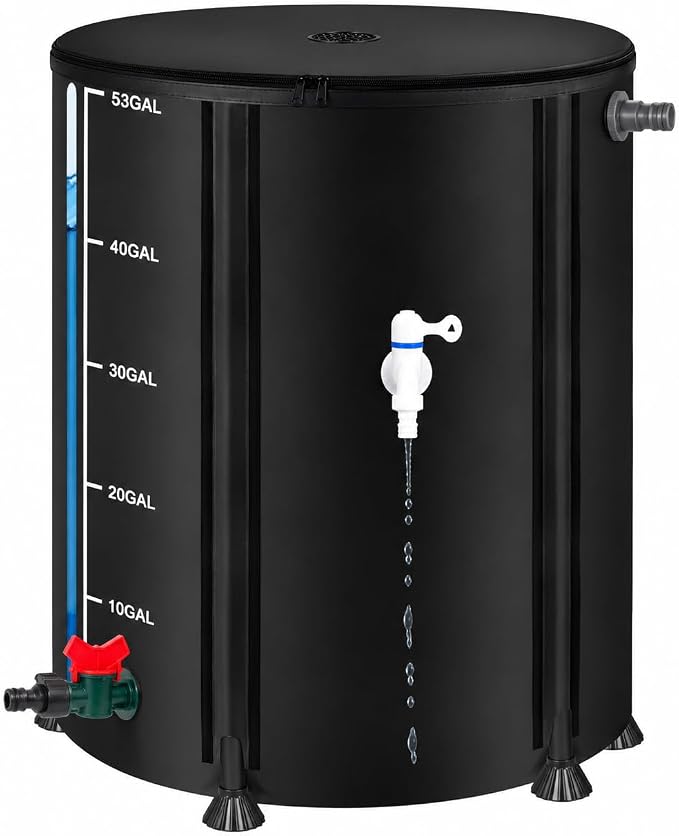 Collapsible Rain Barrel, Portable Rain Water Collection System Kit, 53 Gallon – Foldable Water Tank & Storage Reservoir with Spigot for Garden, Lawn, & Emergency Use