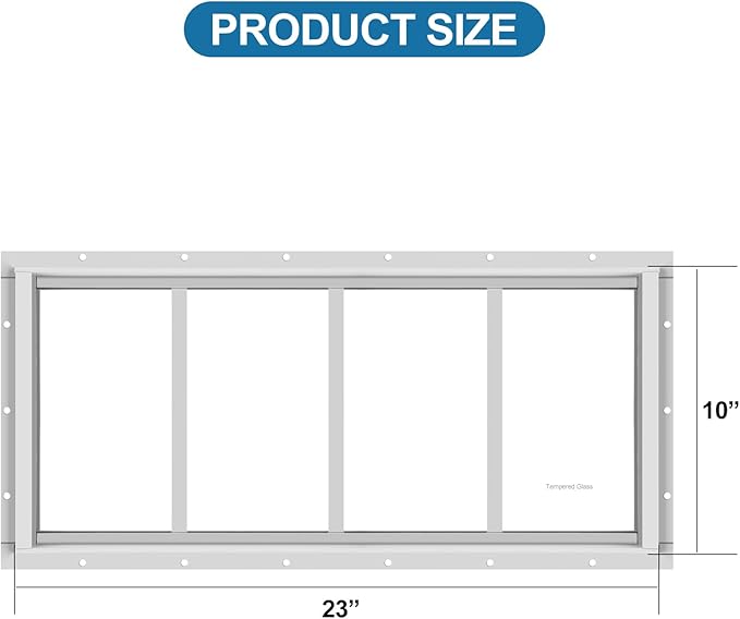 2 Pack Shed Window 10" W x23 H, White Flush Mount Window with Tempered Glass for Playhouses, Sheds, Garage and Chicken Coops