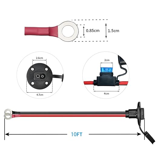 ELFCULB 10FT 10AWG SAE Power Socket Sidewall Port to O Ring Connecters Extension Cord Cable with 10A 15A 20A 25A 30A Fuse Compatible with Solar Generator Battery Charger,for Solar Accessories