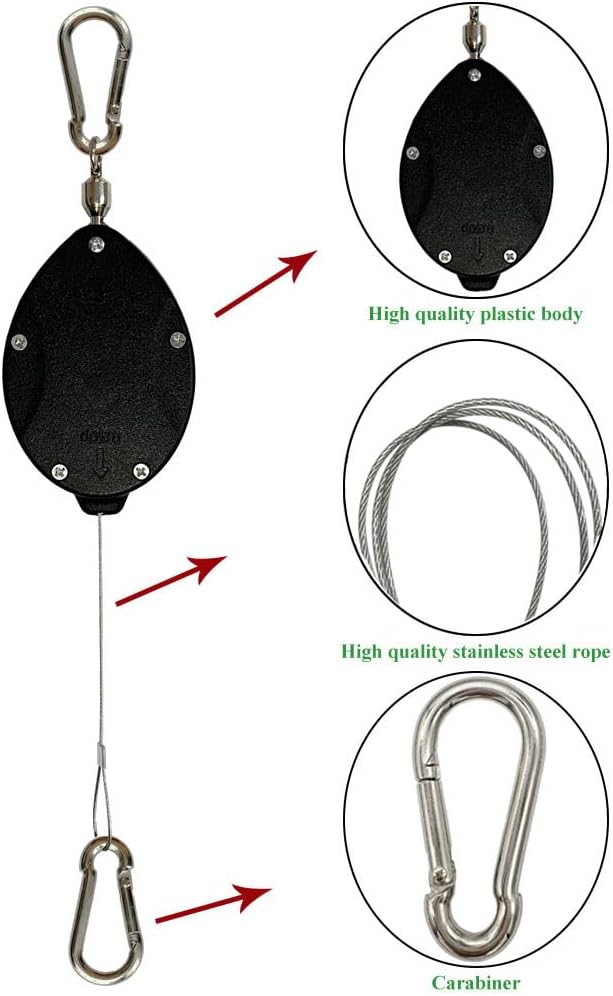 Update Retractable Plant Hanger with Pulley System - 2 Pack Adjustable 1.6M Stainless Steel Plant Hooks for Pots, Bird Feeders & Storage | 15kg/33lbs Max Load, Rustproof Indoor/Outdoor Use