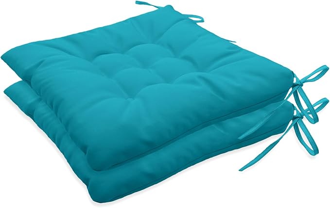 Outdoor Indoor Tufted Chair Cushions, Seat Cushions with Ties, Chair Pads Waterproof for Porch Kitchen Office Garden Sky Blue 16" x 16", Set of 2