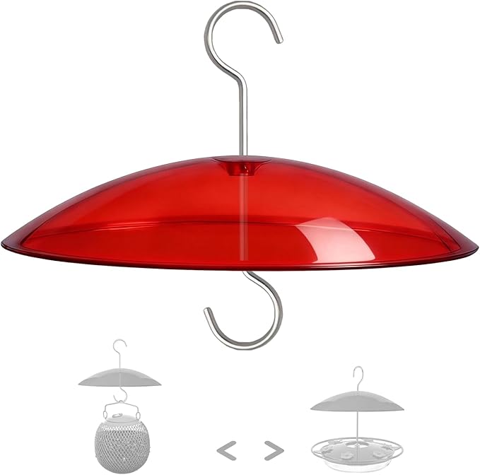 8" Mini Weather Guard for Bird Feeder - Small Protective Dome Cover Against Rain/Snow/Sun - Red Dia. 20CM