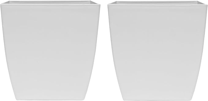 The HC Companies Aria Self Watering Square Plant Pot w/Drainage - Classic Planters for Outdoor Plants & Indoor Plants - Lightweight & UV-Resistant Plastic Pots for Plants (6" Matte White, Pack of 2)