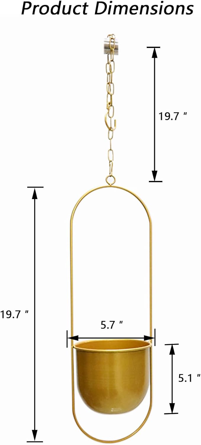 Cornasee 5.5" Gold Metal Hanging Planter for Home Decor/Fence/Balcony/Window,1-Pack Railing Planters Vintage Flower Pot with Detachable Hooks for Herb,Cactus