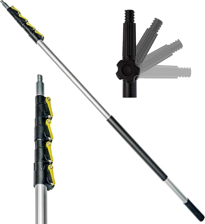 DOCAZOO DOCA Telescoping Pole 7-28 Ft - Extension Pole for Cleaning, Feather Duster, Window Washing Kit, Paint Roller, Window Squeegee - High Reach Extendable Kit for Indoor & Outdoor - Pole Only