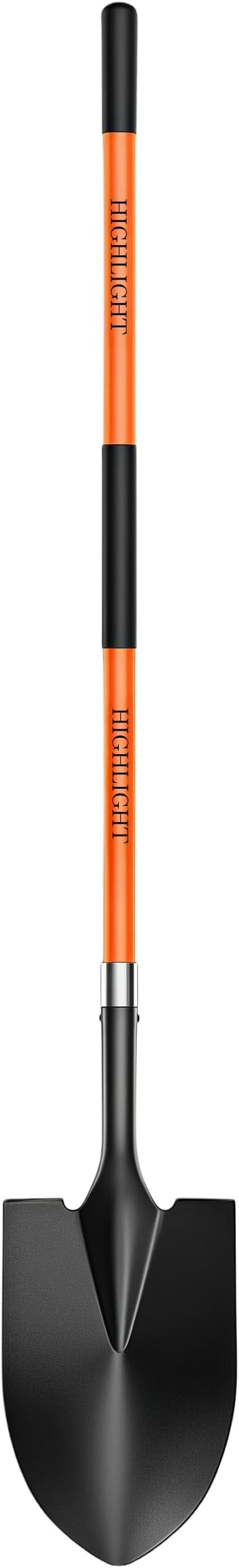 HIGHLIGHT 56-Inch Heavy Duty Round Point Garden Shovel with Non-Slip Fiberglass Handle and Sharp Blade for Deep Digging, Trenching, Landscaping, Snow, Camping and Yard Work - Orange