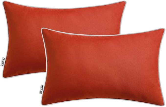 MIULEE Pack of 2 Outdoor Waterproof Pillow Covers Decorative Lumbar Throw Pillows Solid Color Farmhouse Couch Cushion Covers for Patio Tent Bed Sofa Living Room 12x20 Inch Rust
