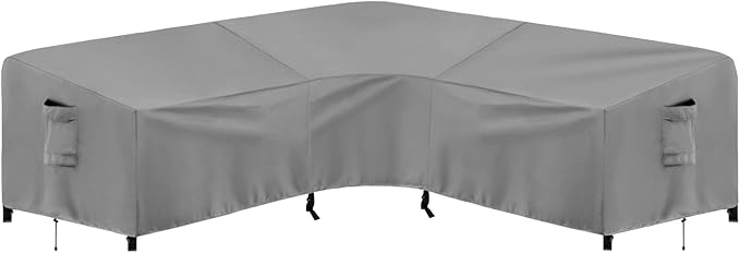 PureFit Outdoor Sectional Sofa Cover Waterproof V Shaped Patio Furniture Covers for Deck, Lawn and Backyard, 89”x89”, Gray