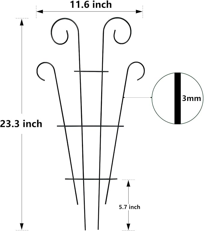 Thealyn 4 Pack 23 Inch Plant Trellis for Potted Plants, Metal Garden Trellis for Climbing Plants, Indoor Outdoor Decorative Vine Support for Pots, Wave Shape, Black