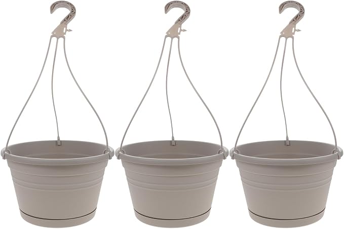 DOITOOL 3 Sets Plastic Hanging Planter Pots Garden Plant Pot, 9.8 Inch Hanging Flowerpot Plastic Nursery Basket Orchid Planter for Outdoor Indoor Garden (Light Grey)