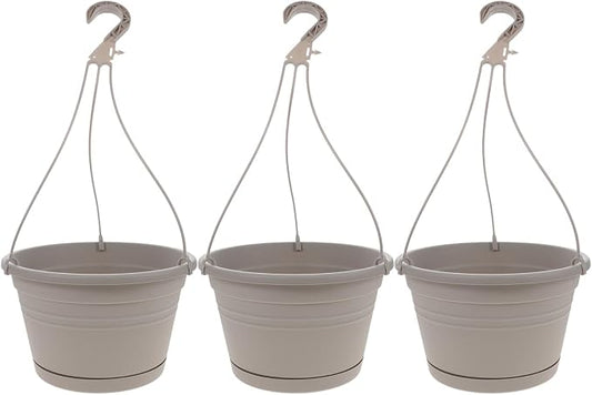 DOITOOL 3 Sets Plastic Hanging Planter Pots Garden Plant Pot, 9.8 Inch Hanging Flowerpot Plastic Nursery Basket Orchid Planter for Outdoor Indoor Garden (Light Grey)