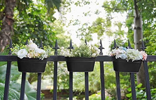 Dahey 10.5 and 15.7 Inch Metal Iron Hanging Flower Pots for Railing Fence Hanging Bucket Pots Countryside Style Window Flower Plant Holder with Detachable Hooks Home Decor
