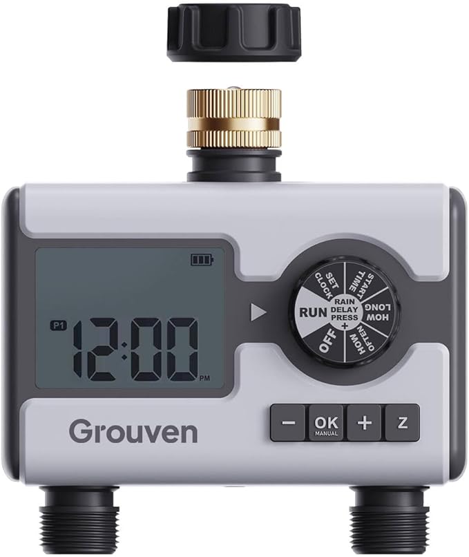 Water Timer for Garden Sprinkler Hose Timer with Rain Delay, Manual, Automatic Watering System Programmable，2 Outlet