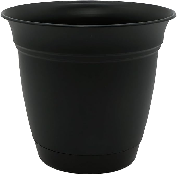 The HC Companies Eclipse Round Planter with Saucer - Outdoor & Indoor Plant Pot with Drainage Holes - Lightweight, UV-Resistant Plastic Pots for Plants, Flowers & Herbs (16" Black, Pack of 1)
