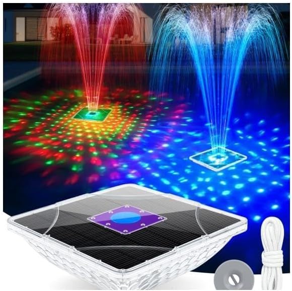 Solar Pool Fountain with Light Show,2026 Upgraded Large Solar Pool Water Fountain, Floating Pool Fountain for Above Ground Pool,Solar Floating Fountain Pump