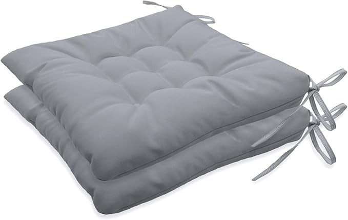 Outdoor Indoor Tufted Chair Cushions, Seat Cushions with Ties, Chair Pads Waterproof for Porch Kitchen Office Garden Cloud Gray 16" x 16", Set of 2