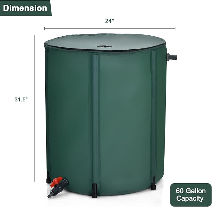 Happygrill 60 Gallon Collapsible Rain Barrel, PVC Rain Water Collection Barrel with Spigot Water Storage Container & Top Mesh, Portable Rain Barrels to Collect Rainwater from Gutter for Garden Lawn