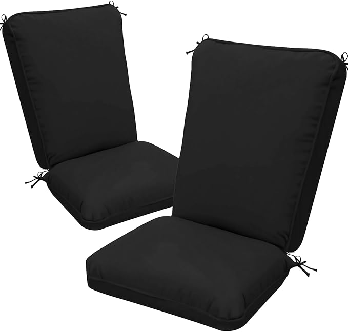 2 Pack Adirondack Chair Cushions, Waterproof & Fade-Resistant Outdoor/Indoor Rocking Chair Cushion Set, Removable Seat Pads with Ties for High Back Dining or Patio Chairs, Black