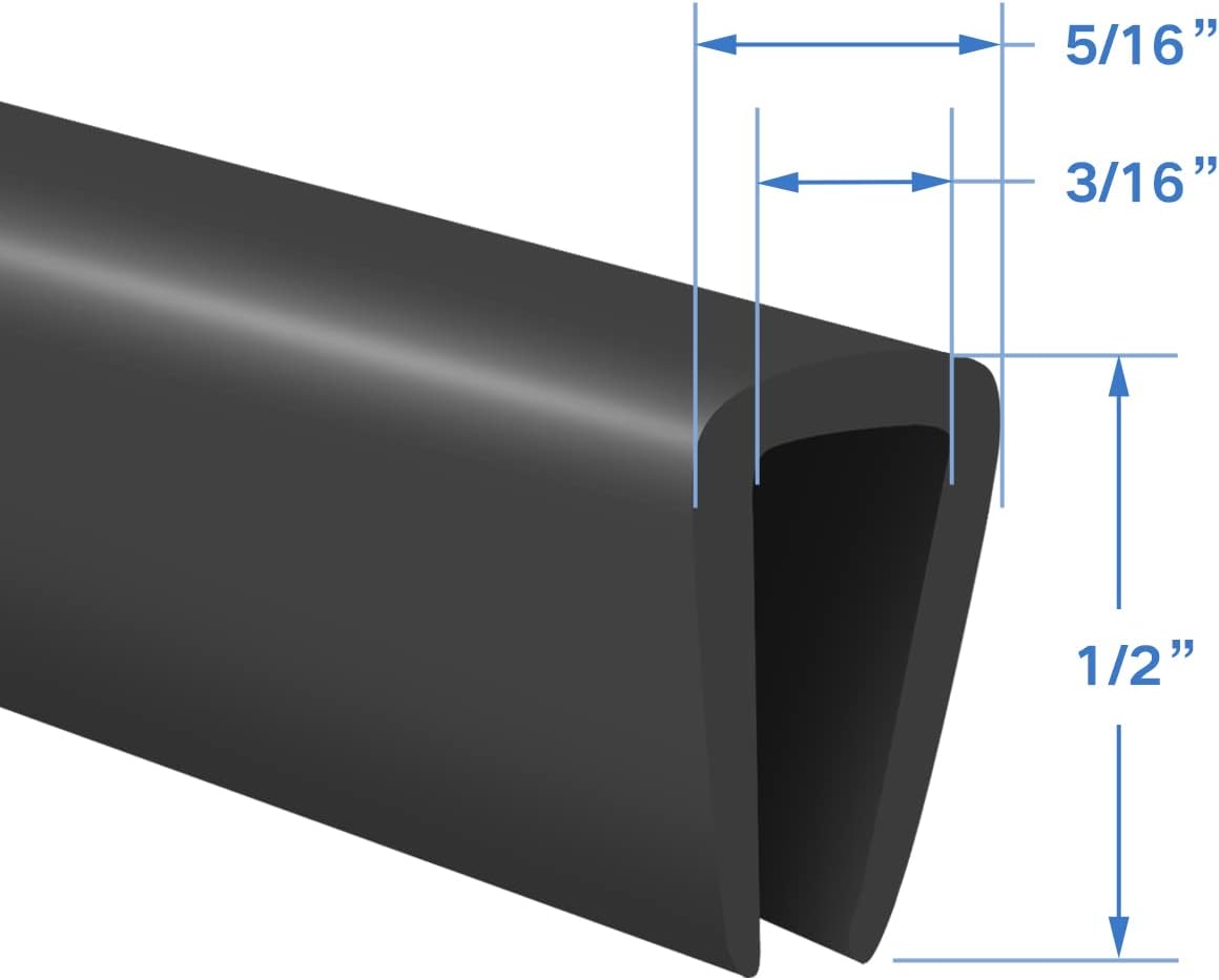 Rubber Edge Trim, 3/16" U Channel Edge Trim, Edge Protector for Glasses or Flexi Glasses, 3/16 in Flexible U Shaped Gasket, Black Color, Length 20 Ft