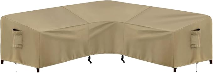 PureFit Outdoor Sectional Sofa Cover Waterproof V Shaped Patio Furniture Covers for Deck, Lawn and Backyard, 89”x89”, Camel