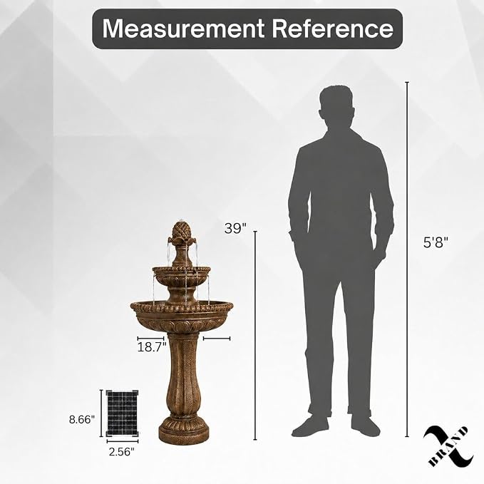 XBrand 39" Solar Water Fountain, Sand Stone Resin | 2-Tier, Outdoor