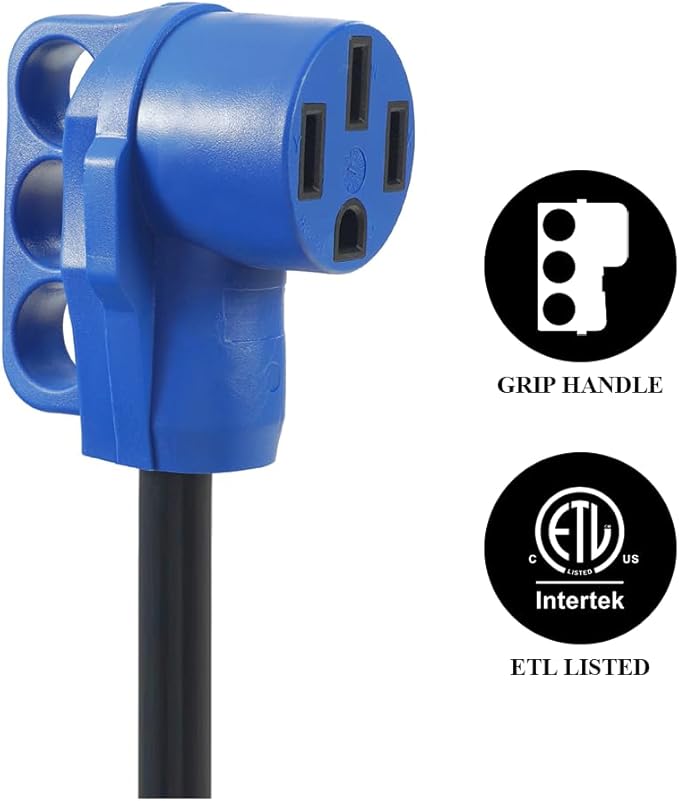 30 Amp to 50 Amp RV Adapter,Generator Plug 4 Prong 30 Amp Power to 50 Amp RV,NEMA L14-30P to 14-50R RV Electrical Cord Adapter,Plug Adapter Load Up to 30 Amp 250V 7500W 10/3 AWG 12 inch(4 Prong30M50F)
