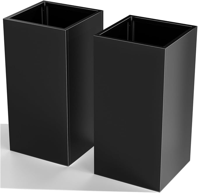 Nessxa Tall Metal Planter Box for Outdoor Plants 15" L x 15" W x 30" H 2 Pack, Heavy Duty Steel Planter Box with Removable Insert Shelf, Rectangular Planters for Porch, Garden, Yard, Hotel (Black)