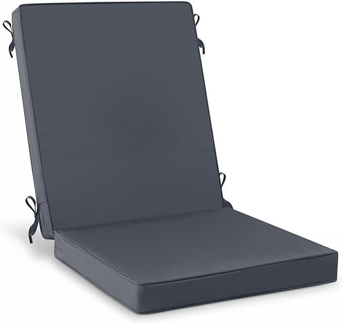 Summsun High Back Outdoor Chair Cushions, Water Resistant Patio Seat Cushion Set with Ties, Removable Covers, Non-Slip Bottom for Garden Lawn Patio Furniture, 44 x 20 Inch, Dark Grey