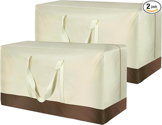 2 Pack Patio Cushion Storage Bags 420D Waterproof Outdoor Storage Bag Furniture Cushion Cover Christmas Tree Storage Bag with Handles and Zipper 60"L x 20"W x 28"H Beige