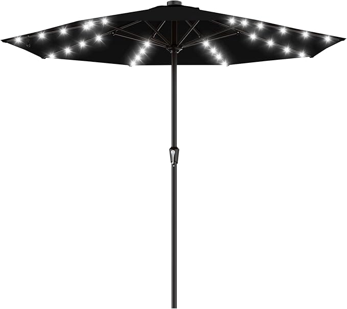 AreShark 11FT Large Patio Umbrella with Solar Lights, Lighted Solar Umbrella with Crank, Outdoor Table Market Umbrellas for Garden, Deck, Backyard, Pool and Beach, Black