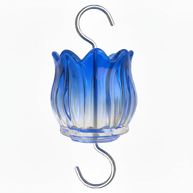 Glass Ant Moat for Hummingbird Feeder - 3 OZ Gradient Blue Tulip Insect Guard with Large Capacity