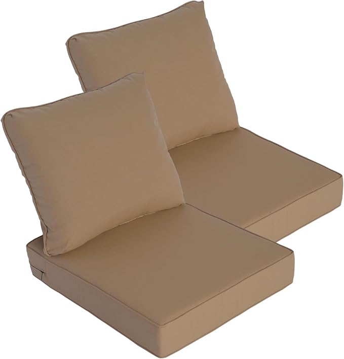 Goodgoods 24 x 28 Outdoor Patio Deep Seat Cushions 2-Pack, 1000+ Hours Fade-Resistant & Water-Resistant Outdoor Furniture Chair Cushions with 35D High-Resilience Foam for Sofa Chair, Brown