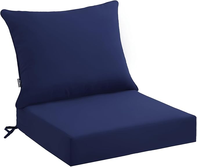 PatioGlow Outdoor Seat Cushion Set 22 x 22 x 4 Inch, Waterproof & Fade Resistant Patio Furniture Cushions with Removable Cover and Ties, Thick Deep Seating Pads for Outside Chair Sofa Couch, Dark Blue