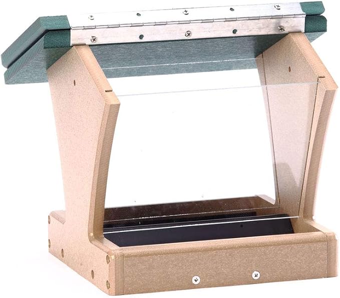 Birds Choice SN200 Two-Sided Hopper Feeder, Recycled Bird Feeder, Medium, Taupe/Green