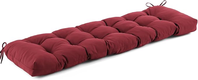 IASEAHK Outdoor Bench Cushion 59x18x5 Inch, Waterproof & Fade-Resistant Patio Furniture Cushions, Tufted Memory Foam Indoor/Outdoor Cushions for Couch Swing with Non-Slip Backing & Straps, Burgundy