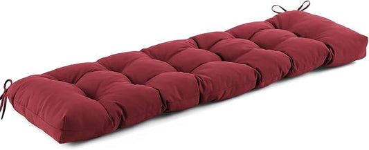 IASEAHK Outdoor Bench Cushion 59x18x5 Inch, Waterproof & Fade-Resistant Patio Furniture Cushions, Tufted Memory Foam Indoor/Outdoor Cushions for Couch Swing with Non-Slip Backing & Straps, Burgundy