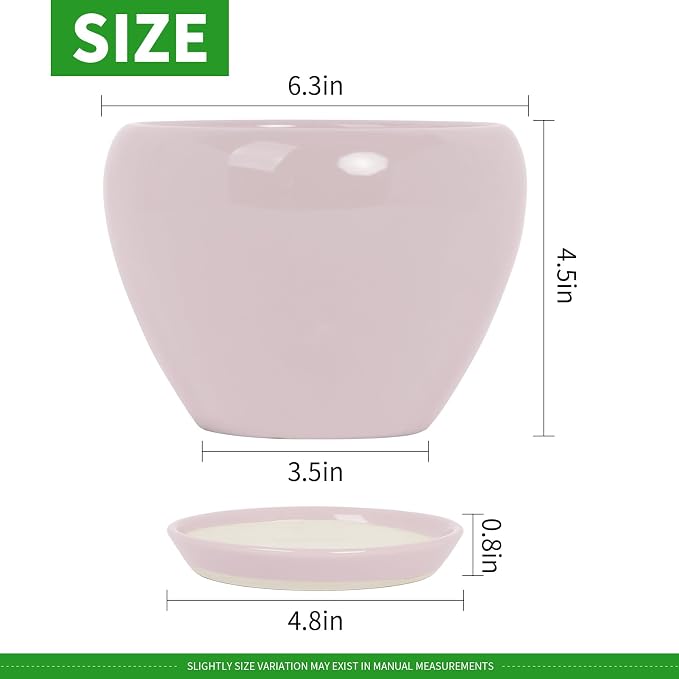 Deep Dream 6 Inch Plant Pots- Ceramic Planter Pot with Drainage Hole and Saucer, Round Flower Pot for Indoor Outdoor Succulent, Snake Plants and Cactus, Pink