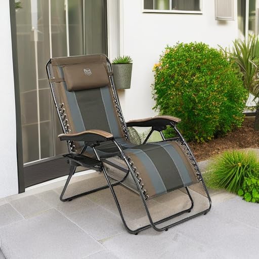 Timber Ridge Oversized Zero Gravity Chair, Padded Reclining Lounge Chair with Adjustable Headrest & Cup Holder, Heavy Duty Support 350 lbs, Foldable for Camping, Lawn, Outdoor & Indoor