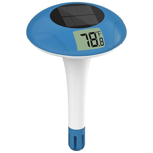 Digital Pool Thermometer Floating Easy Read –Solar Powered Floating Digital Temperature Gauge for Accurate Testing, Big LCD Screen for Easy Reading, °C/°F Display, IPX-8 Waterproof (Navy Blue)