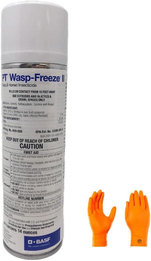 PT Wasp-Freeze II: Swift & Safe Wasp & Hornet Insecticide 14oz, Comes with a Pair of Gloves