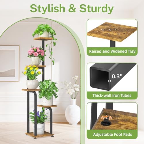 iDavosic.ly Tiered Plant Stand Indoor Set of 2, 4 Tier Corner Multiple Flower Holder Shelf with Wooden Trays & 3 Tier Front Porch Plant Stands for Outside