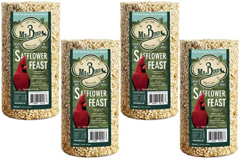 4-Pack Mr. Bird Safflower Feast Wild Bird Seed Cylinder 28oz | Wild Bird Food for Outdoor Birds | Backyard Birdfeeding | Squirrel Resistant Bird Food