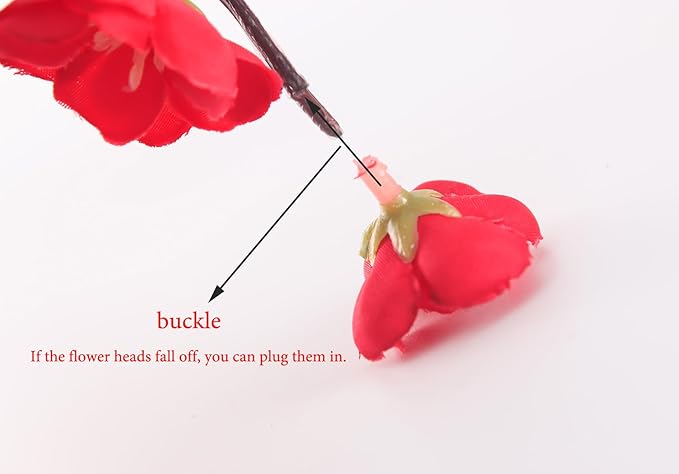 5 Pcs Artificial Plum Blossom Fake Wintersweet Long Stem Plastic Flowers Home Hotel Office Wedding Party Garden Decor 27.5'' High Red