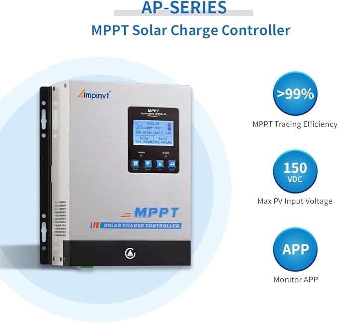 Ampinvt 80 Amp MPPT Solar Charge Controller 48V 36V 24V 12V Auto, 80A Solar Panel Regulator Max Input Power 1100W-4500W, for AGM Sealed Gel Flooded Lithium Battery