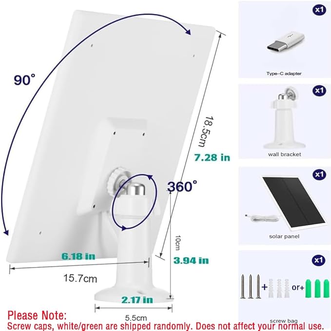 Solar Panel Charger, 6W Solar Panel with Micro USB & USB-C Port,IP66 Waterproof, for Bird Feeder Camera, Doorbell,Security Camera etc with 360°Adjustable Mounting,9.8Ft Cable