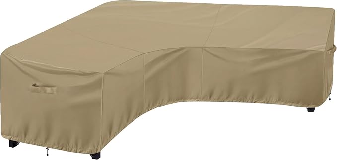 OutdoorLines Waterproof Outdoor Patio Sectional Cover - UV Resistant & Windproof V-Shaped Patio Furniture Covers for Deck, Lawn and Backyard, 420D Heavy Duty Couch Cover 118" L (on Each Side) Camel